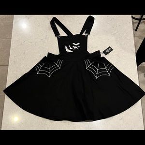 Hell Bunny Black Spiderweb & Bats Miss Muffet Pinafore Dress